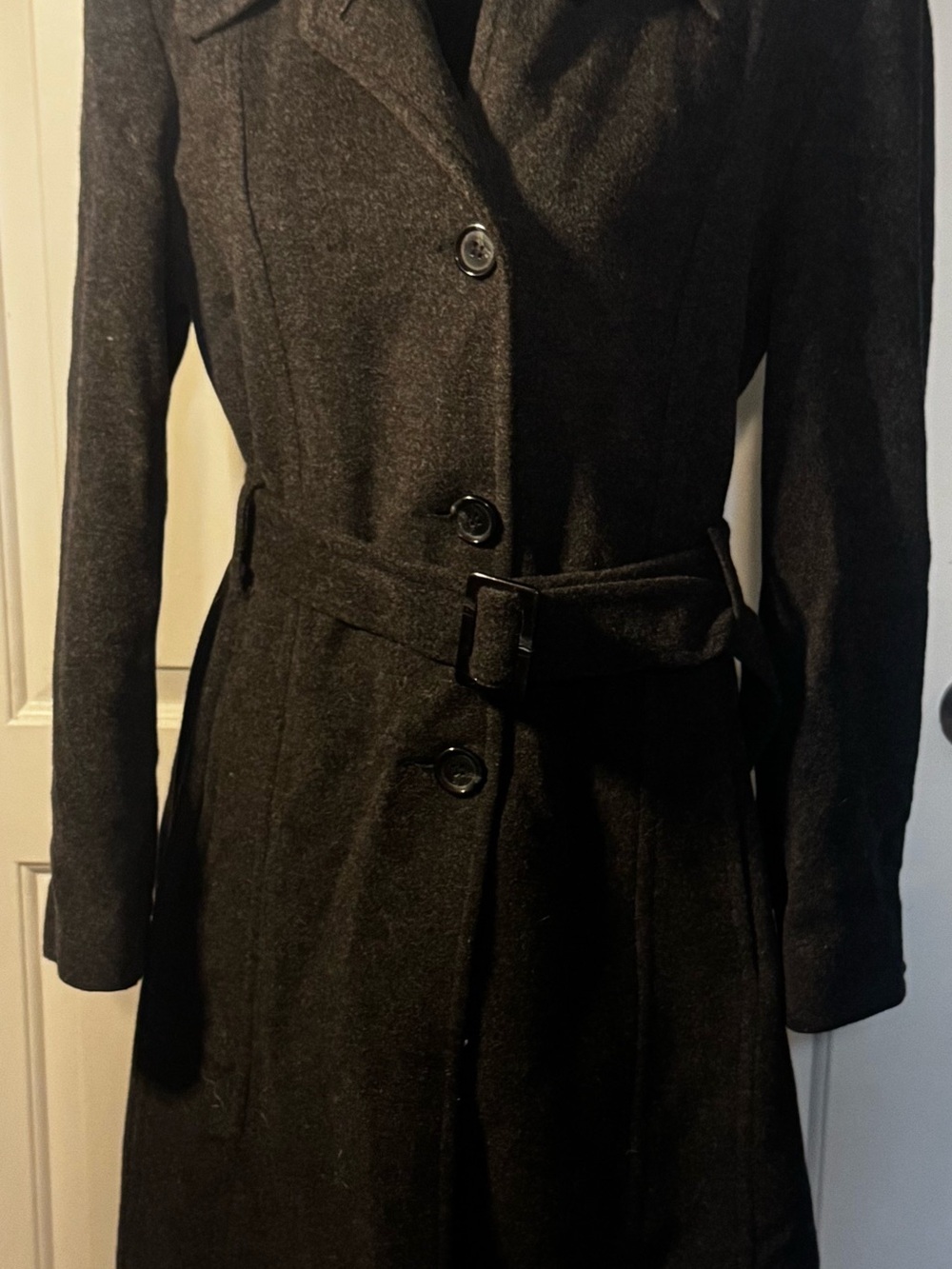 Anne Klein Black Wool Coat - Classic Belted Style